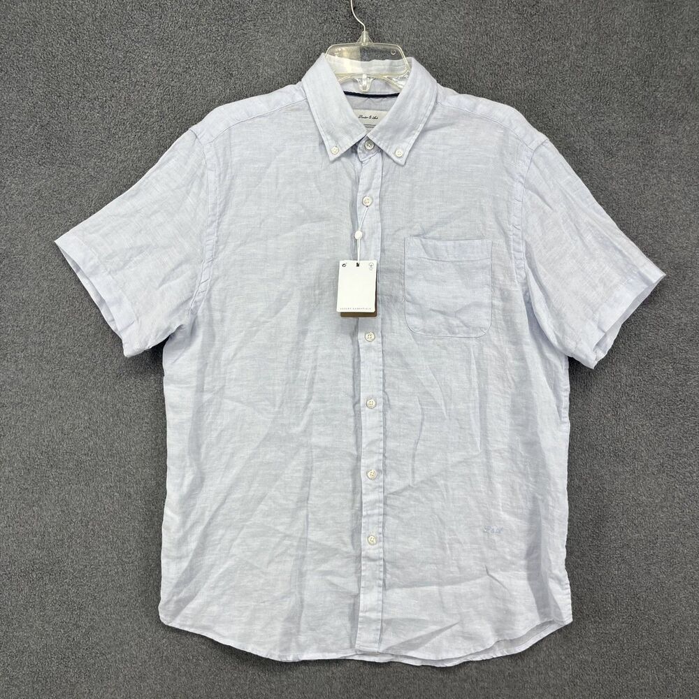 Porter & Ash Linen Shirt Mens‎ Large Light Blue Short Sleeve Lightweight Relaxed